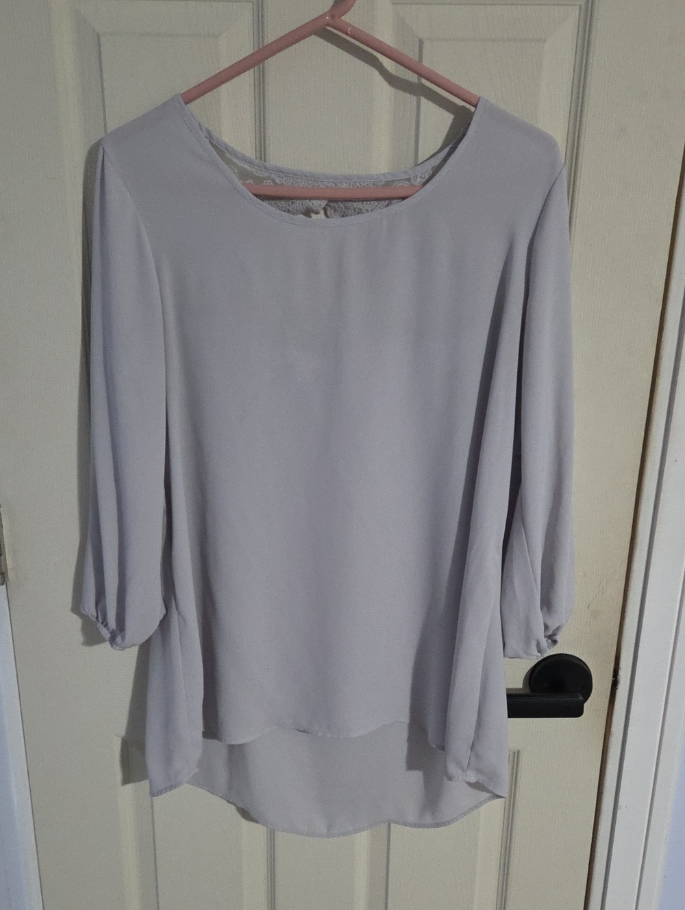 Light Blue Scoop-Neck Blouse with Three-Quarter Sleeves